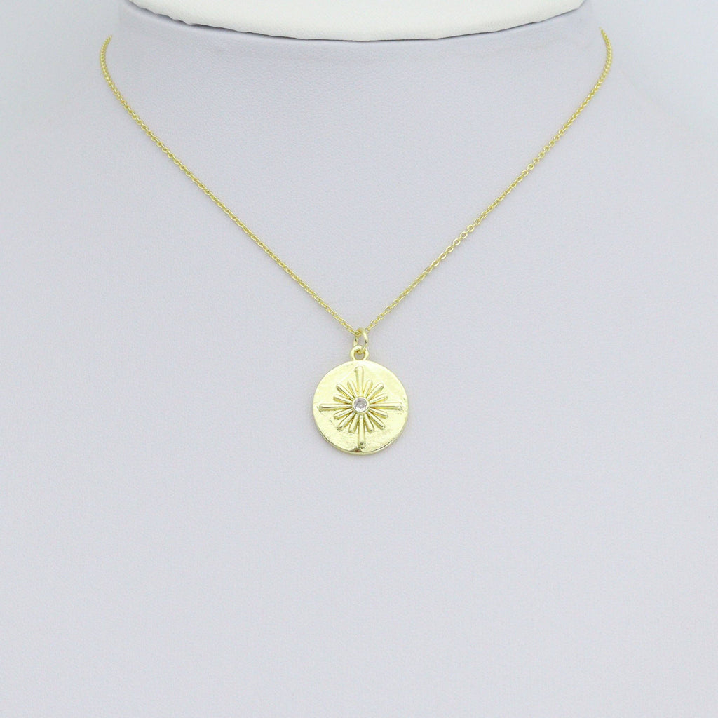 Gold Flower On Round Coin Charm Pendant,Sku#LX864