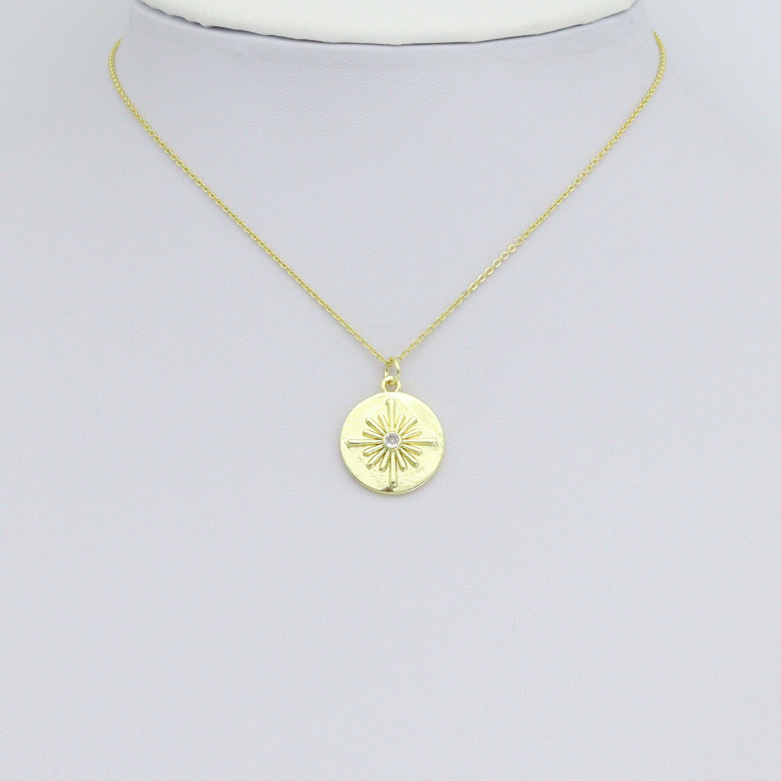 Gold Flower On Round Coin Charm Pendant,Sku#LX864