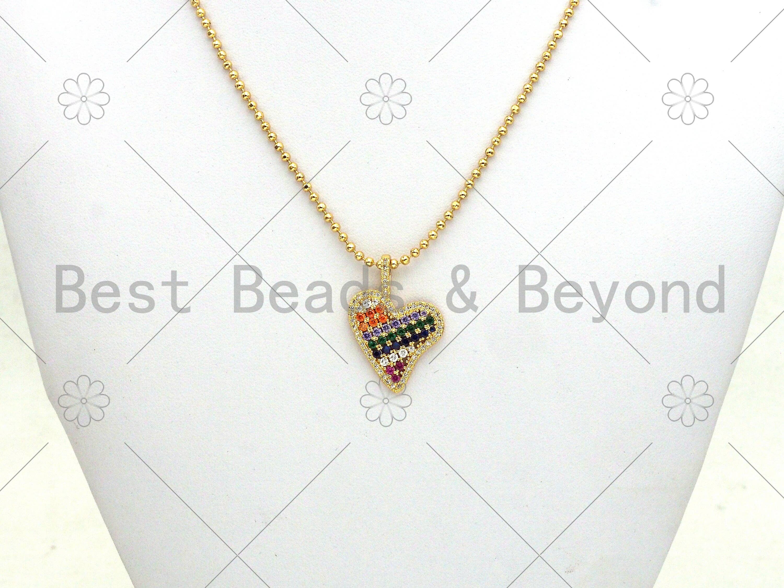 Colorful CZ Micro Pave Heart Charm/Pendant,  18K Gold Filled Heart Shape Charm, Heart Pave Pendant, 23x21mm, Sku#LK370