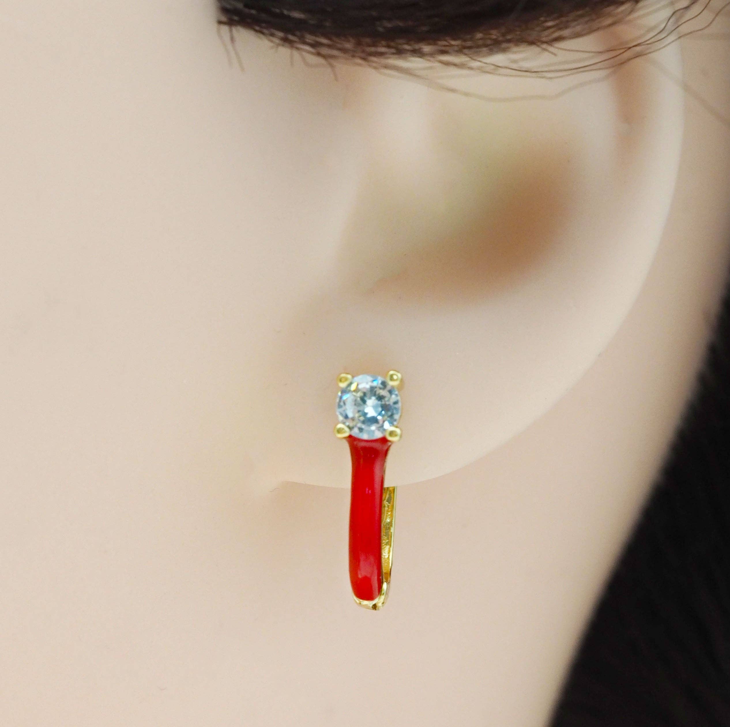 Pave Enamel Huggie Hoop Earring, Minimal earrings,sku#B227