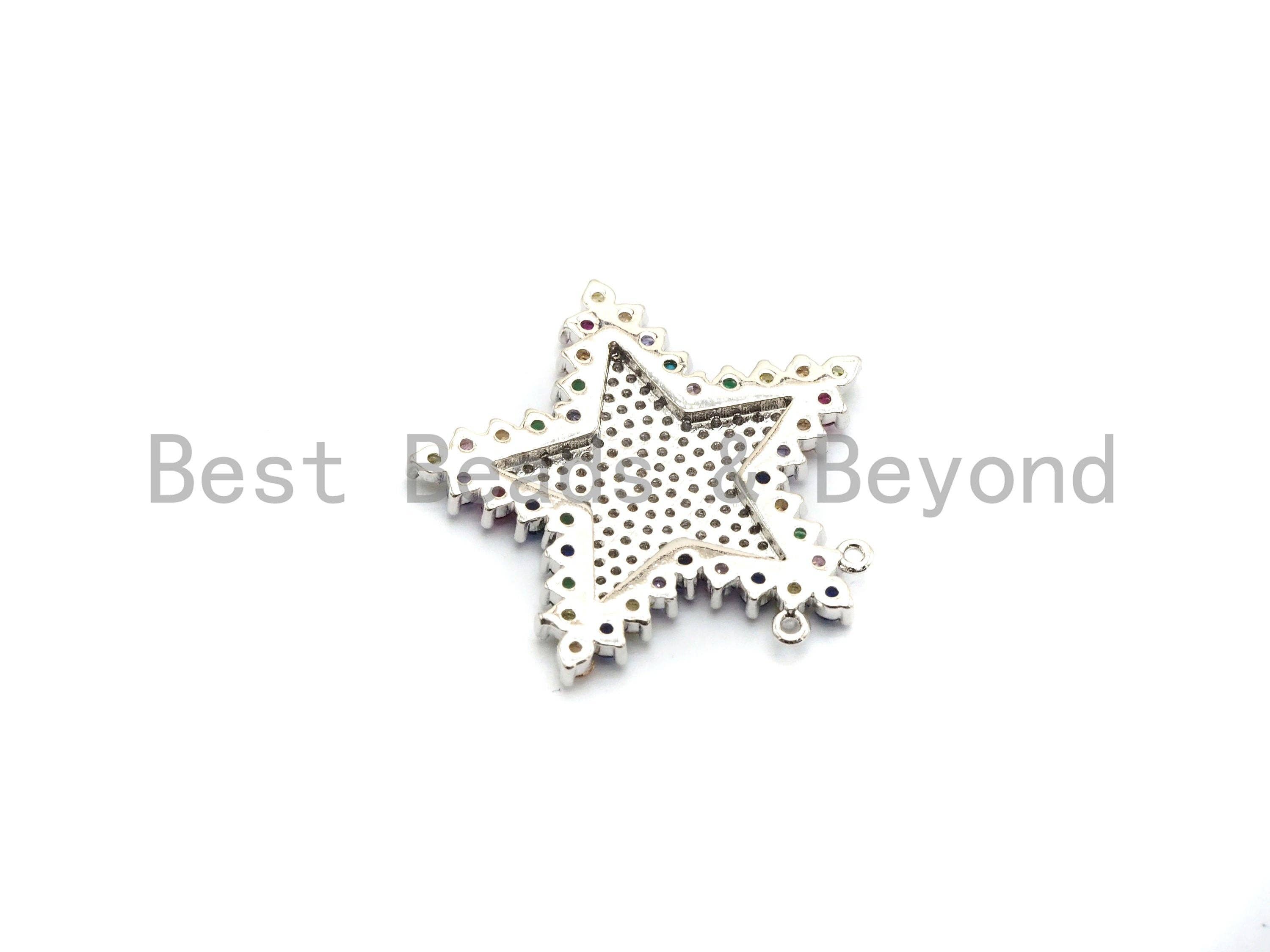 Colorful CZ Clear Micro Pave Star Pendant,Five Star Shaped Pave Pendant,Gold/Rose Gold/Silver/Gunmetal plated,29x31mm, Sku#F716