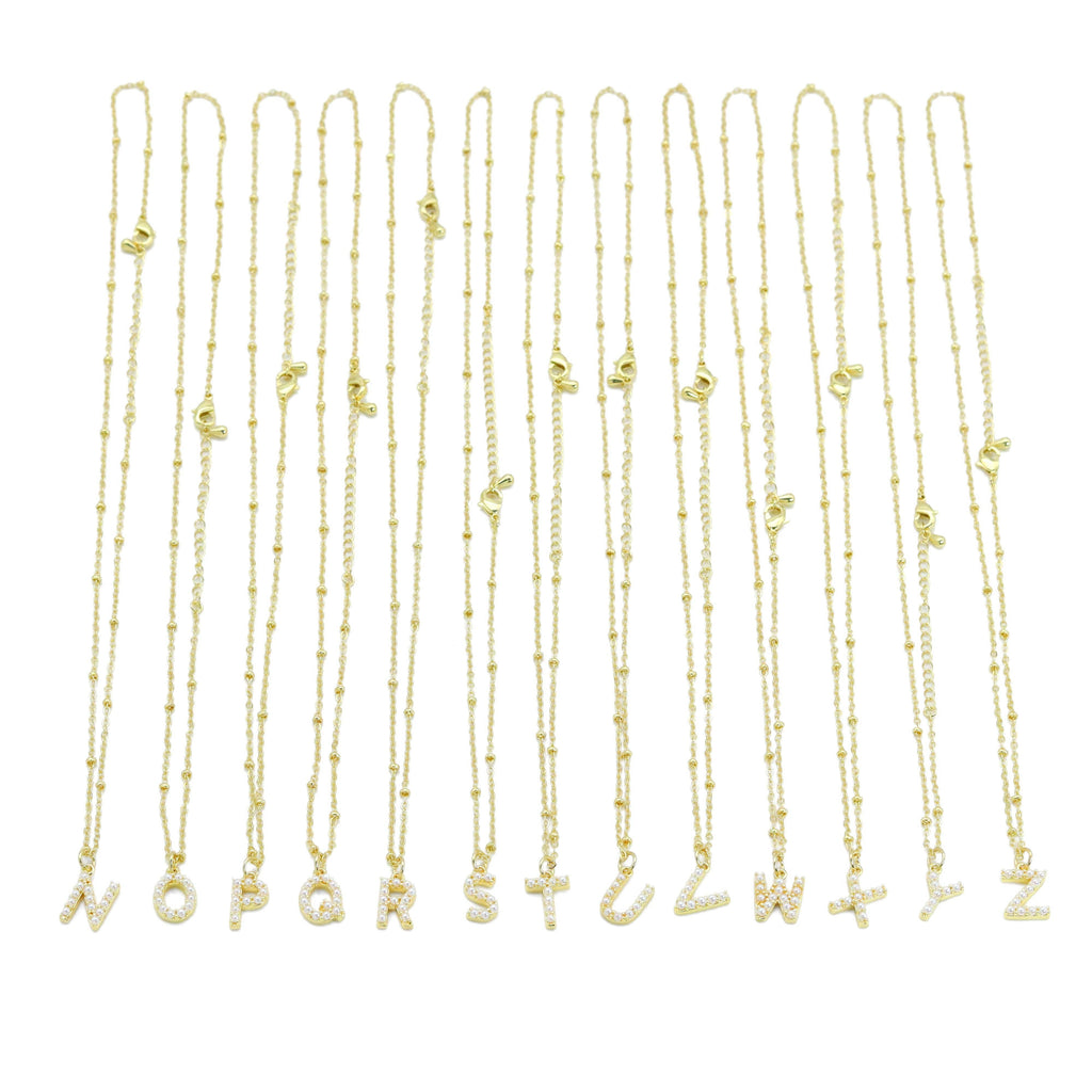 Gold Silver Peal Initial Charm Necklace,Sku#EF601
