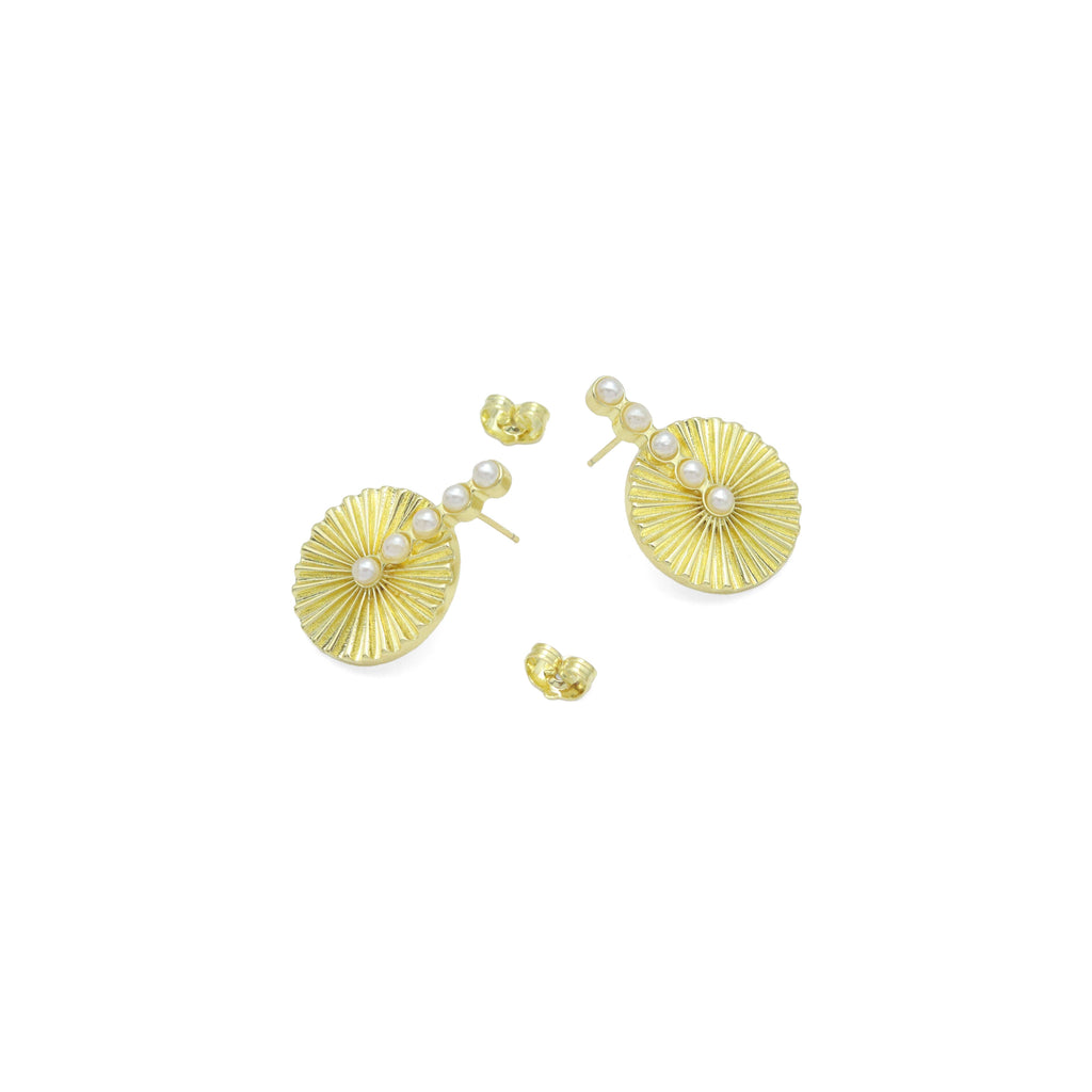 Gold Silver White Pearl Radical Disc Stud Earrings, Sku#LX742