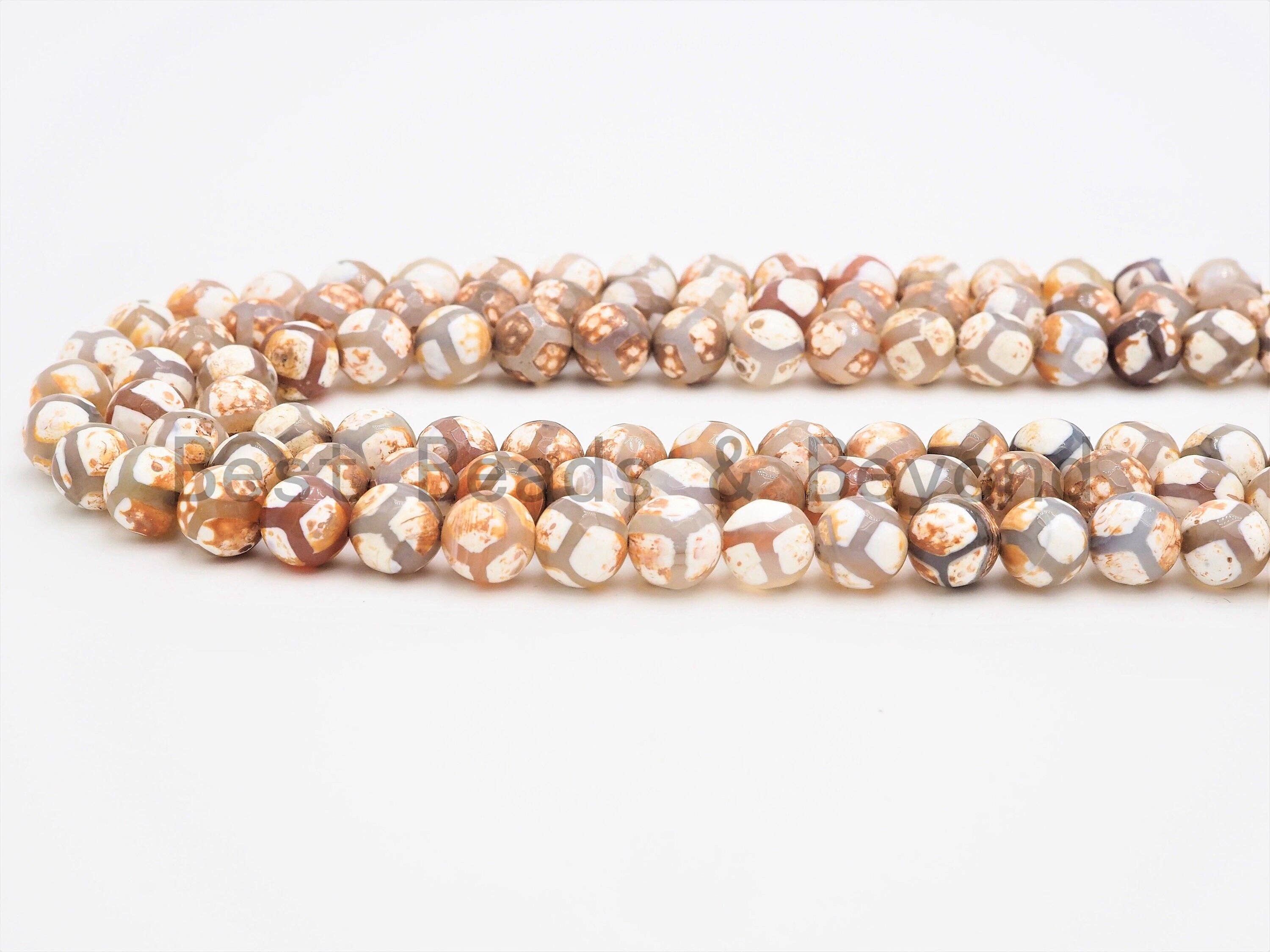 Quality DZI Brown Cream White Agate beads, Round with Football line Tibetan Agate Beads, 6mm/8mm/10mm/12mm Agate,15.5inch strand, SKU#U407