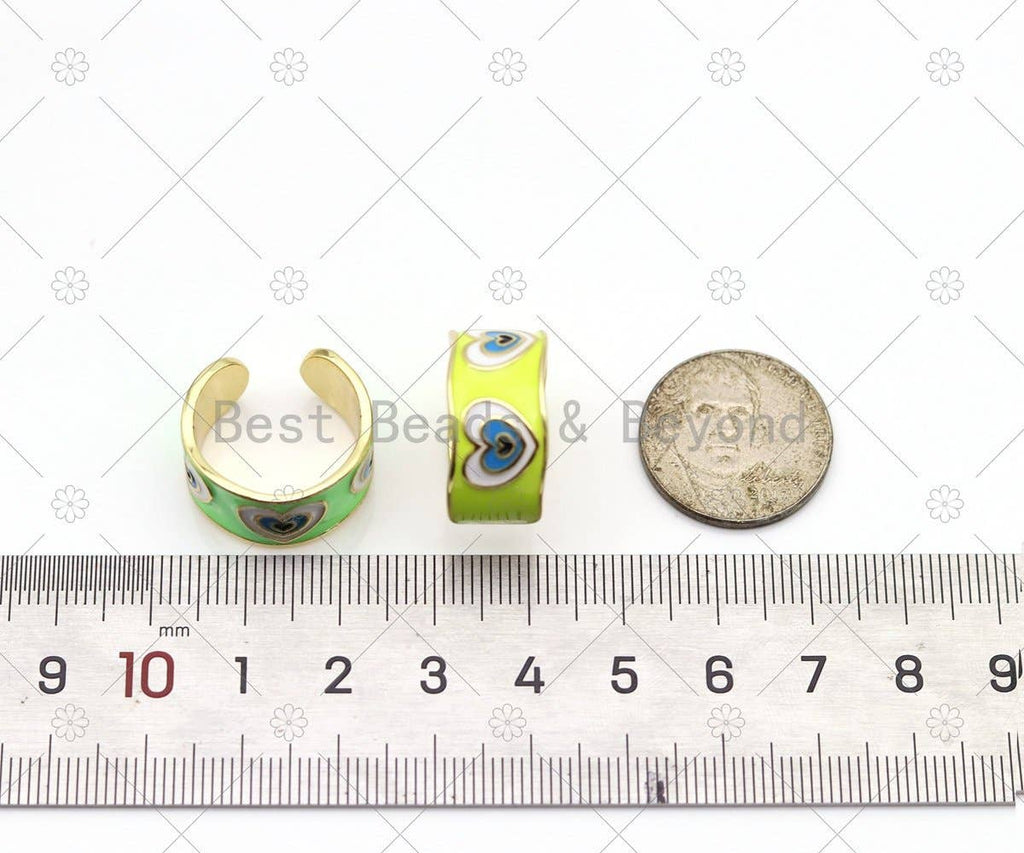 Enamel Heart On Enamel Band Adjustable Ring, Sku#O83