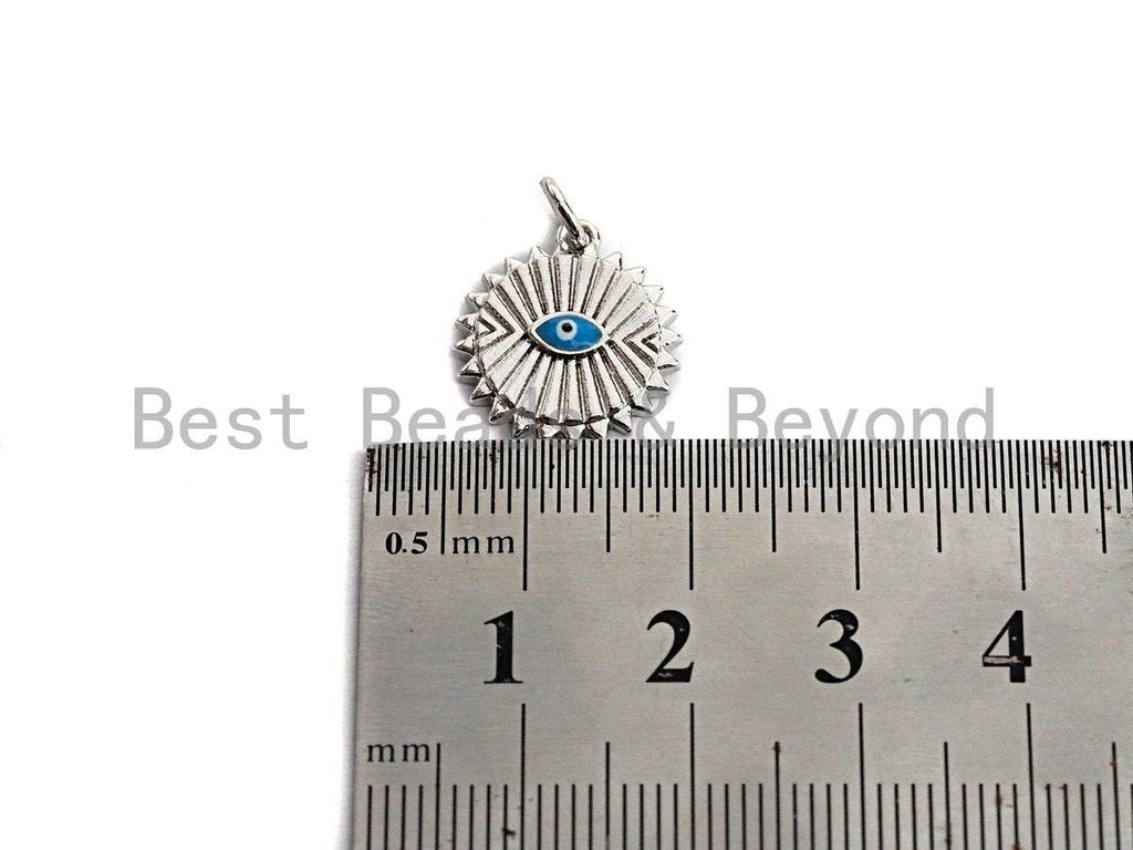 NEW Turquoise Enamel Evil Eye On Pleat Coin Pendant,Cz Micro Pave Oil Drop Round pendant,Enamel Jewelry,14x16mm,sku#Z517