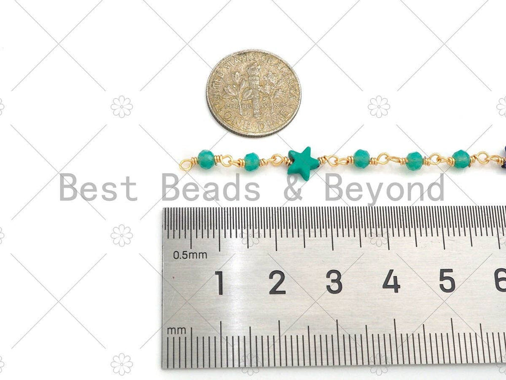 1 Foot/Yard- 6mm Colorful Star Rosary Chain- Brass Wire Wrapped Gold Plated Chain- DIY Necklace/Bracelet Link Findings, sku#V65
