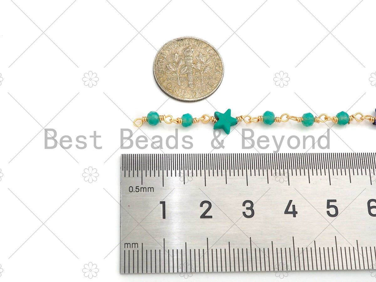 1 Foot/Yard- 6mm Colorful Star Rosary Chain- Brass Wire Wrapped Gold Plated Chain- DIY Necklace/Bracelet Link Findings, sku#V65