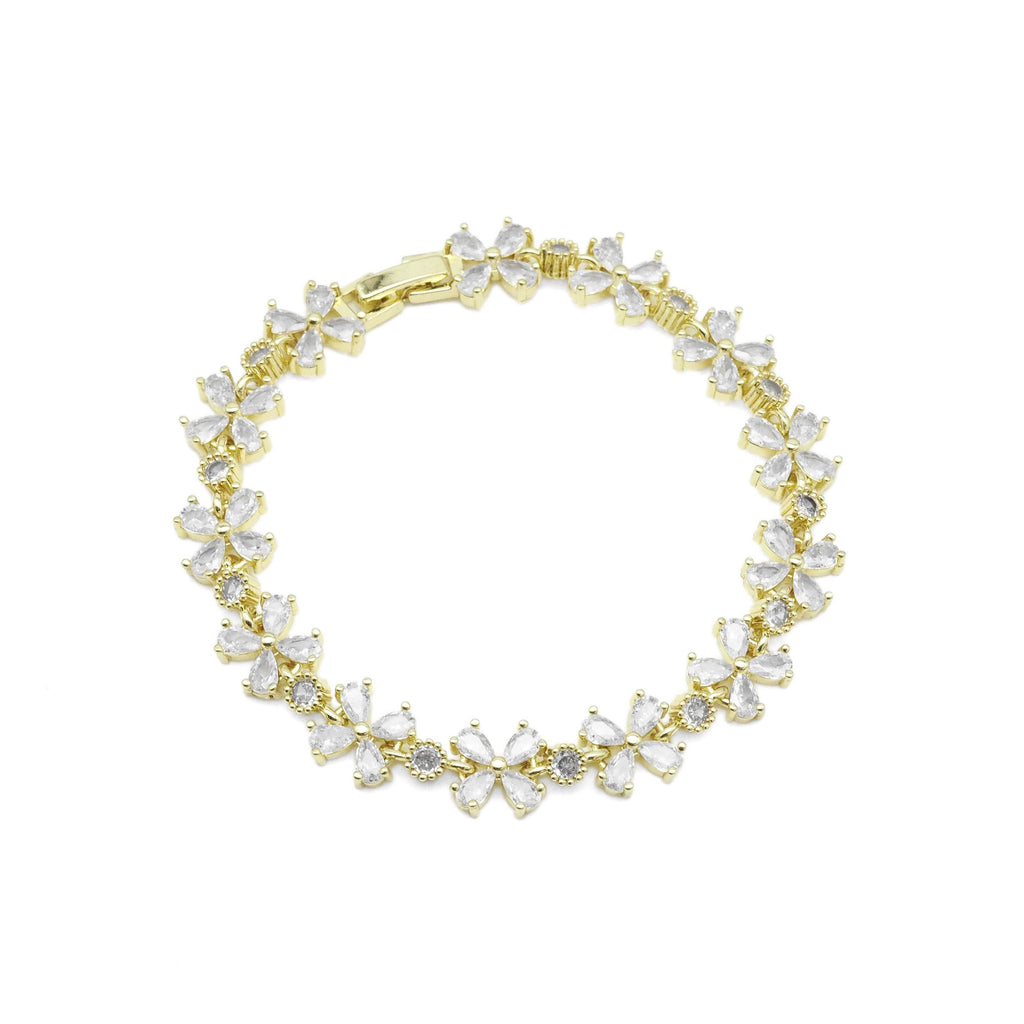 Clear CZ Gold Flower Adjustable Bracelet, Sku#LD496