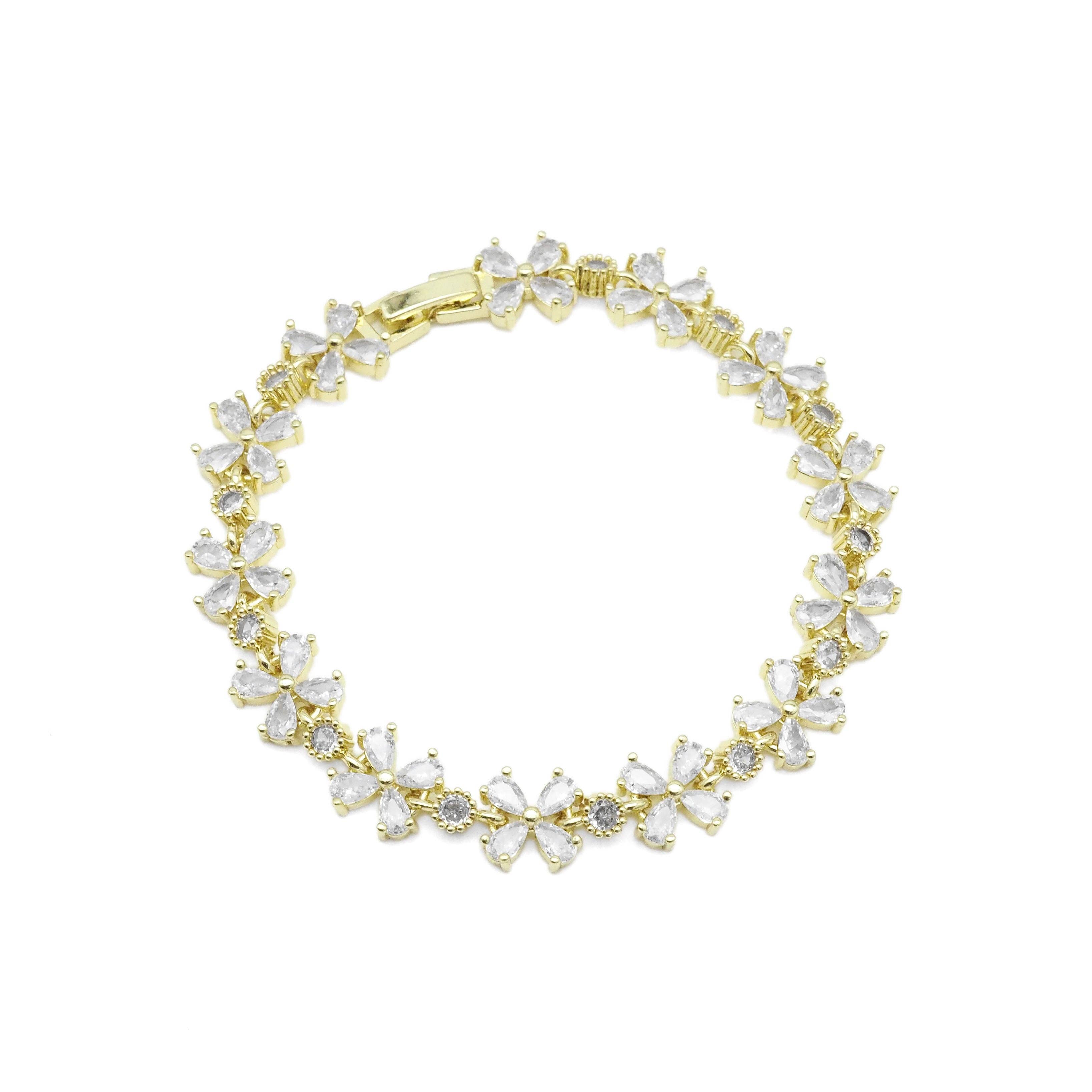 Clear CZ Gold Flower Adjustable Bracelet, Sku#LD496