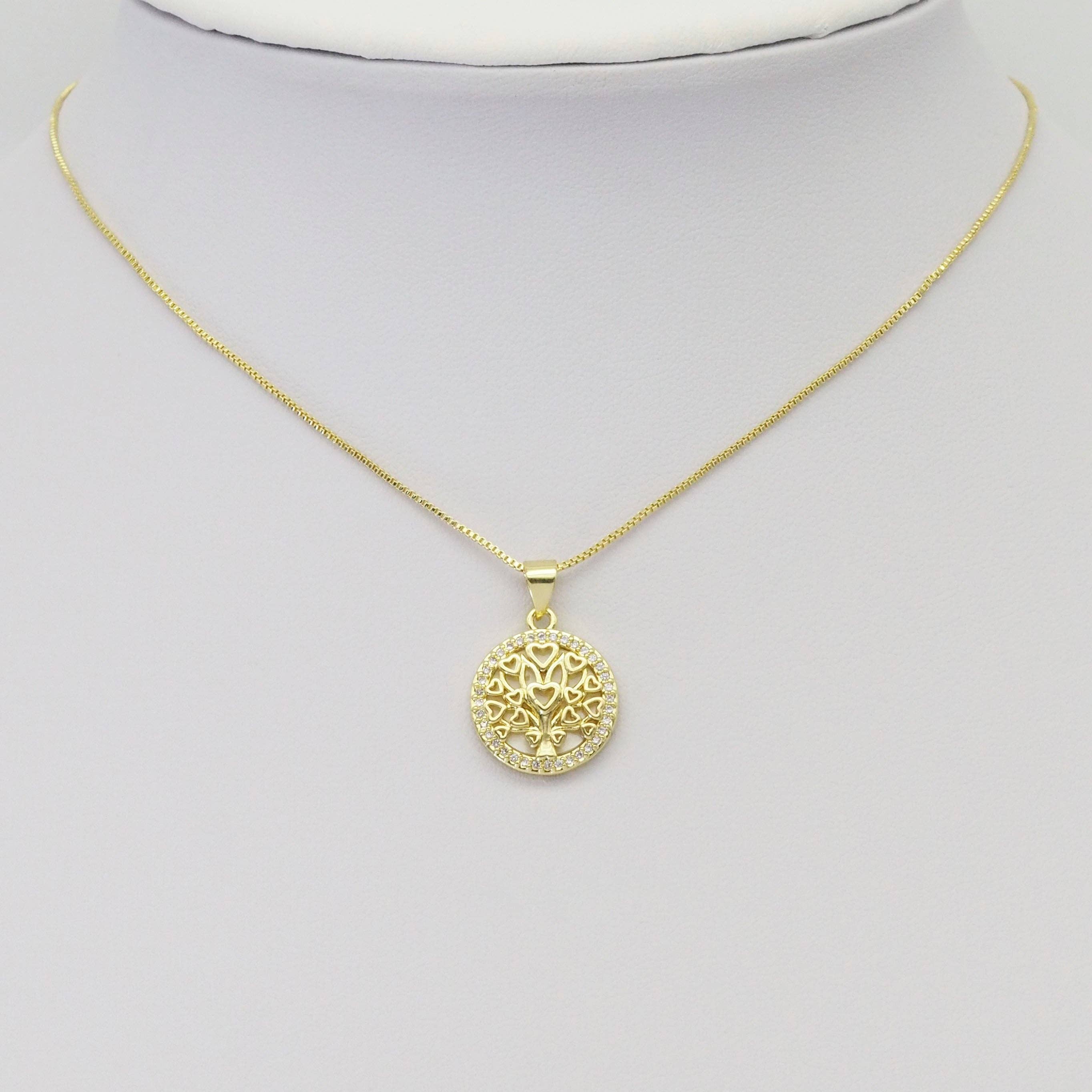 Clear CZ Gold Heart Tree On Mother of Pearl Charm, Sku#LK889