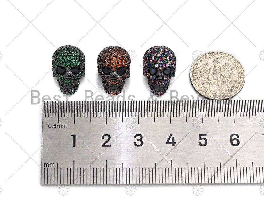 CZ Pave Paracord Sliding Skull Beads, Orange/Green/White Skull Beads, Paracord Beads, Paracord Survival Bracelet,, 11x15mm, sku#Y269
