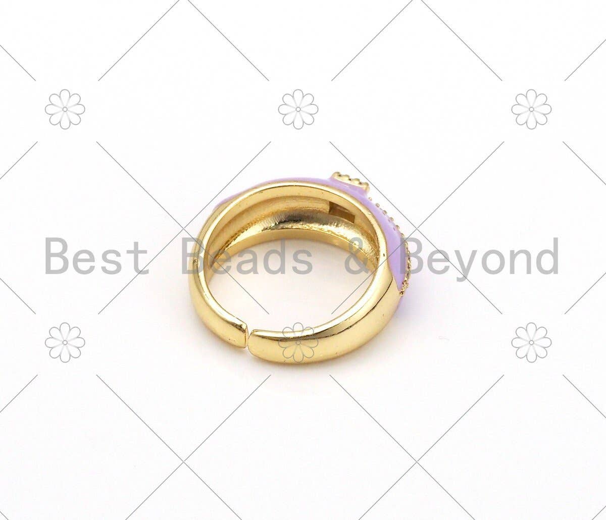 Pave Baguette CZ Colorful Enamel Adjustable Ring,Sku#X241