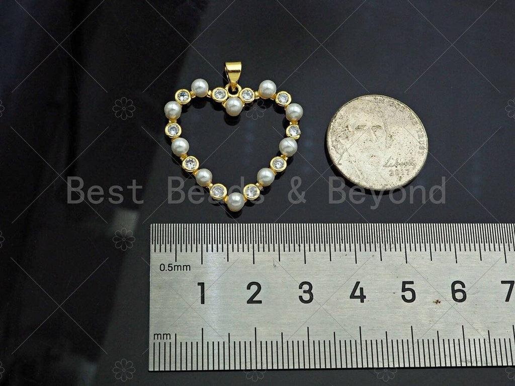 Gold Filled  Pearl Open Heart Shape Pendant,Necklace Bracelet Pendant,Sku#LD101