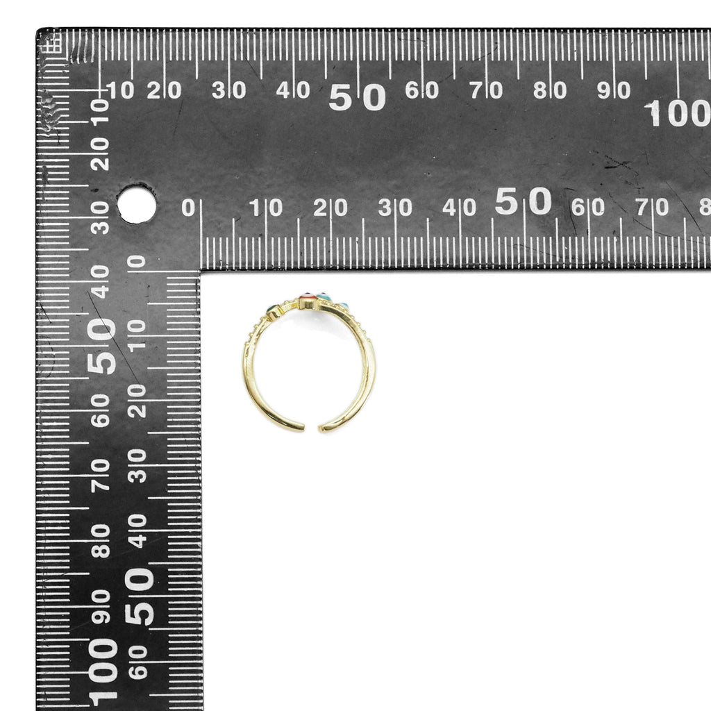 Gold CZ Enamel Evil Eye Adjustable Ring, Sku#Y861