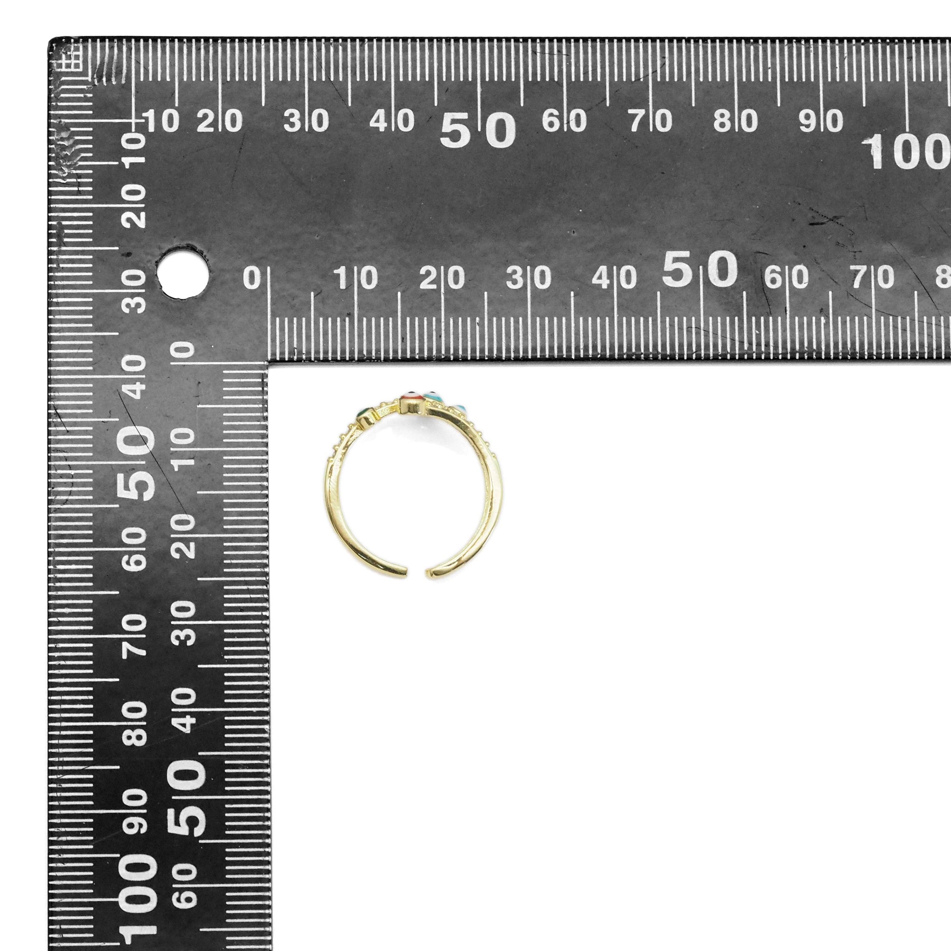 Gold CZ Enamel Evil Eye Adjustable Ring, Sku#Y861