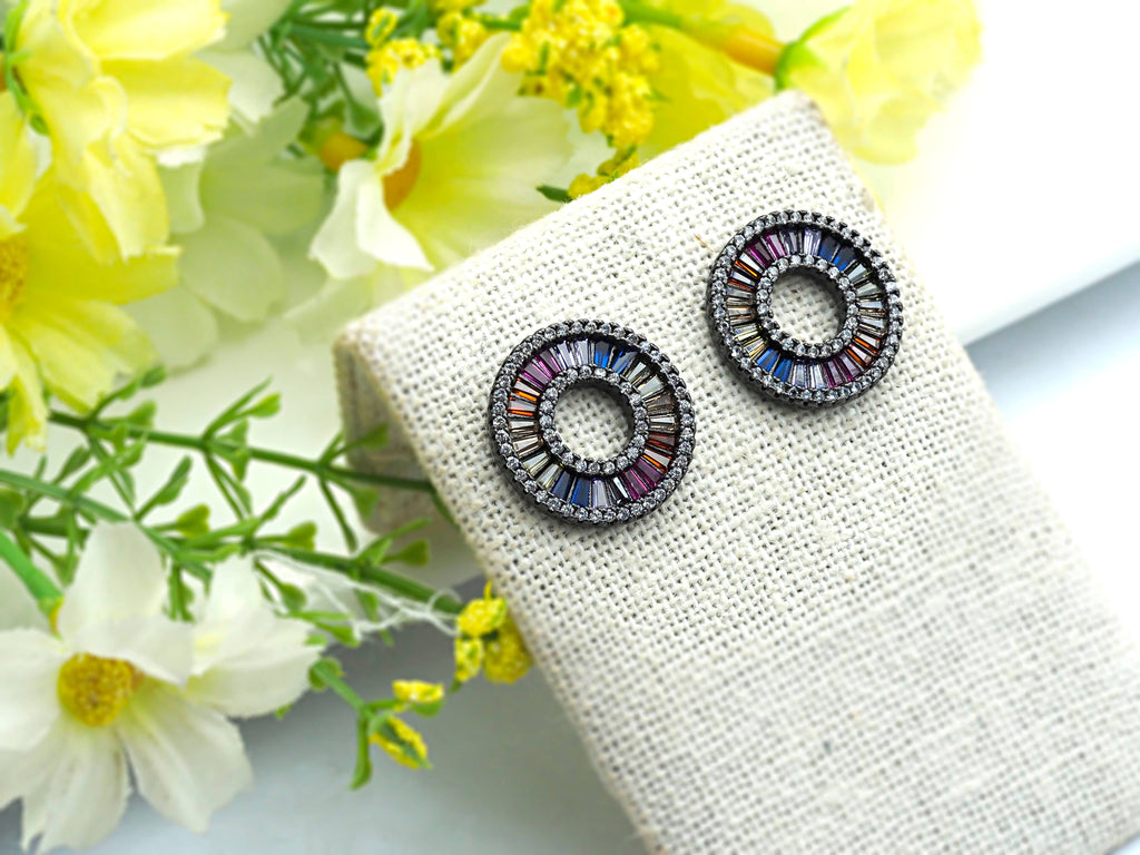 Micro Pave  Rainbow CZ Circle Earring,J89