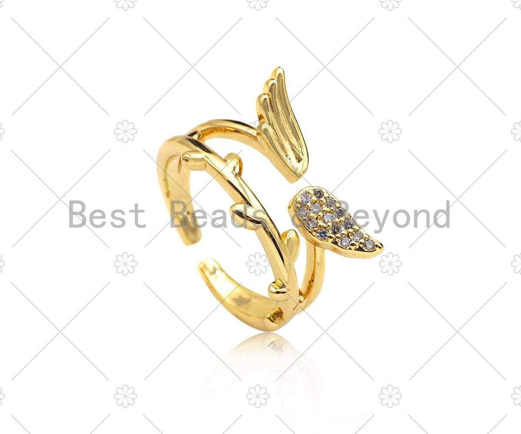 CZ Micro Pave Angle Wing Adjustable Ring, Sku#LD113