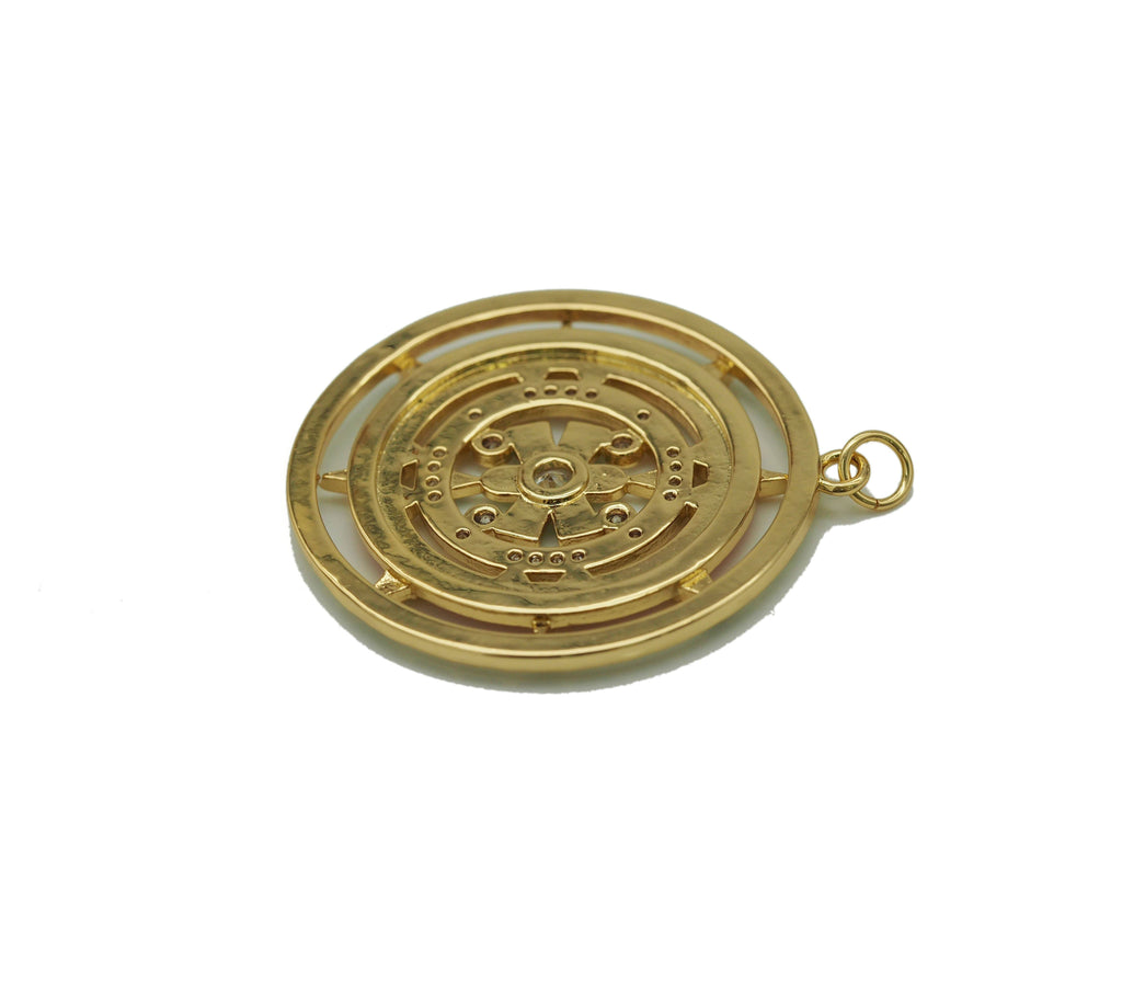 CZ Enamel Flower on Star Hollow Out Round Charm, Sku#Y700