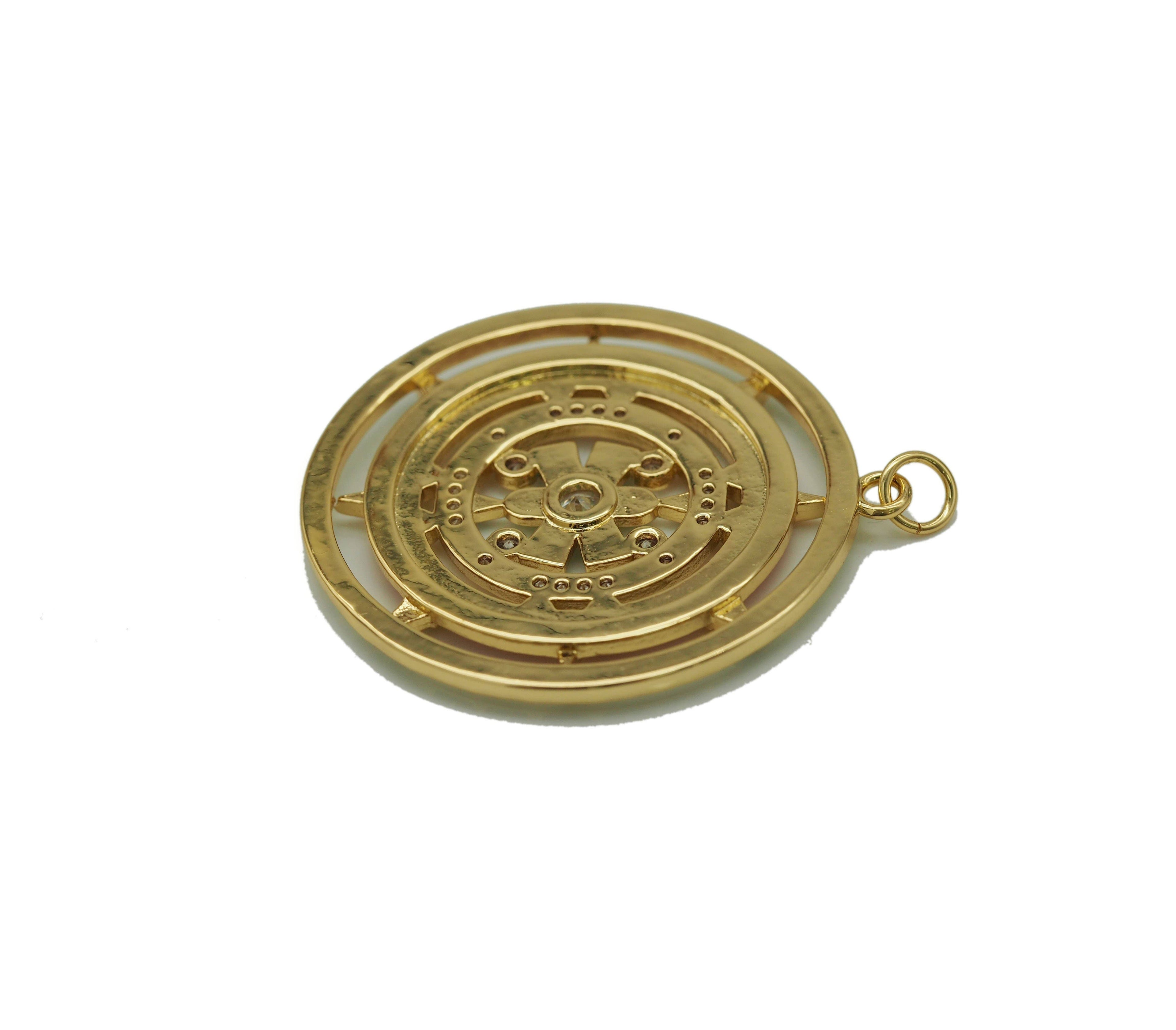 CZ Enamel Flower on Star Hollow Out Round Charm, Sku#Y700