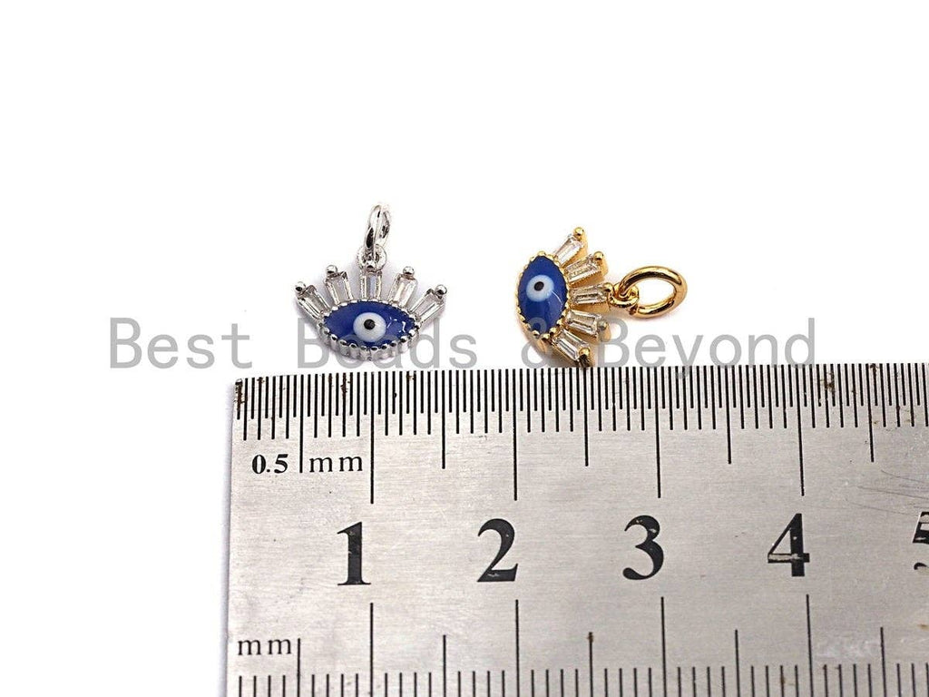 Cobalt CZ Micro Pave Oval Evil Eye With Long Eyelash Shape Pendant,Cubic Zirconia Oval Charm,Gold/Silver Tone,11x9mm,sku#Z473
