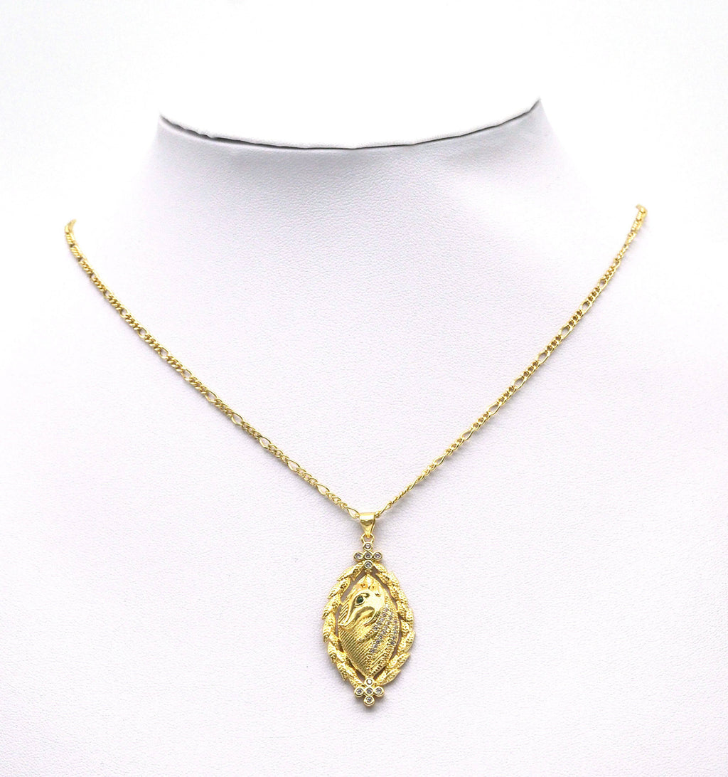 Gold CZ Horse Oval Charm, Sku#LK679