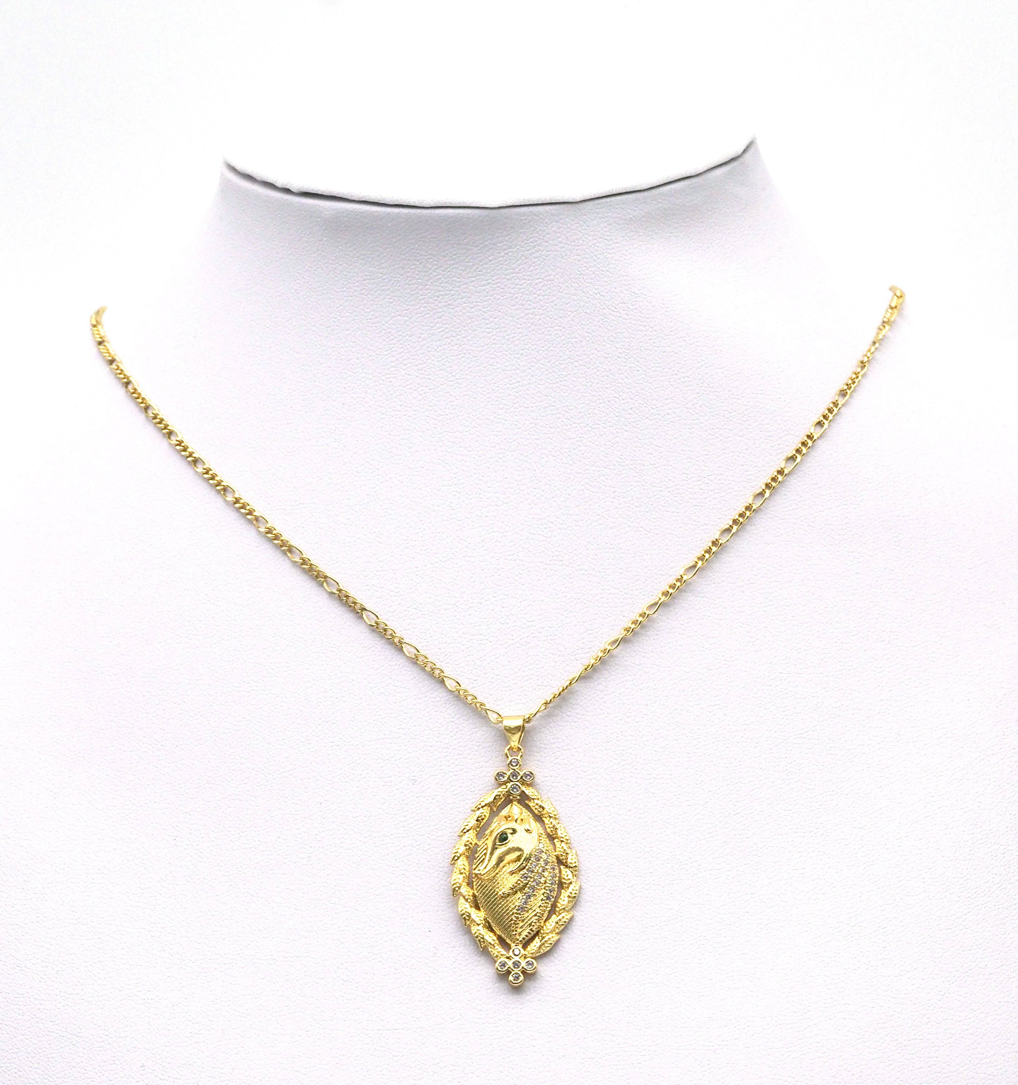 Gold CZ Horse Oval Charm, Sku#LK679