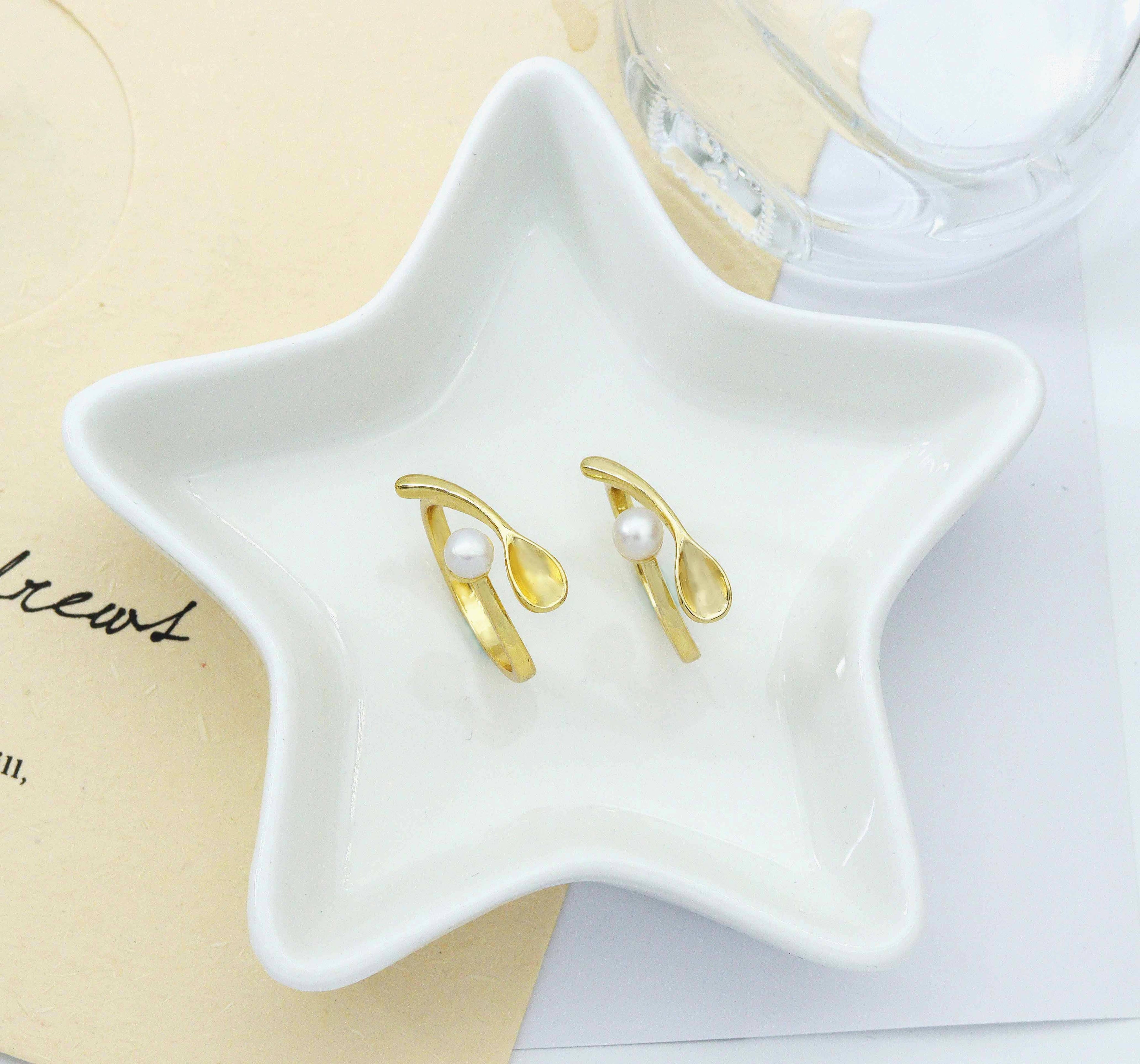 Gold Pearl Spoon Adjustable Ring, Sku#LD267