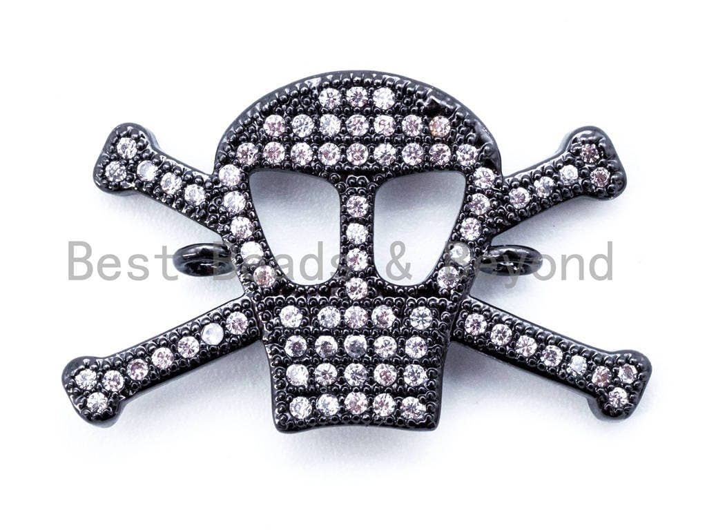 CZ Micro Pave Skull with Cross Connector, Bracelet Skull Charm,sku#E194