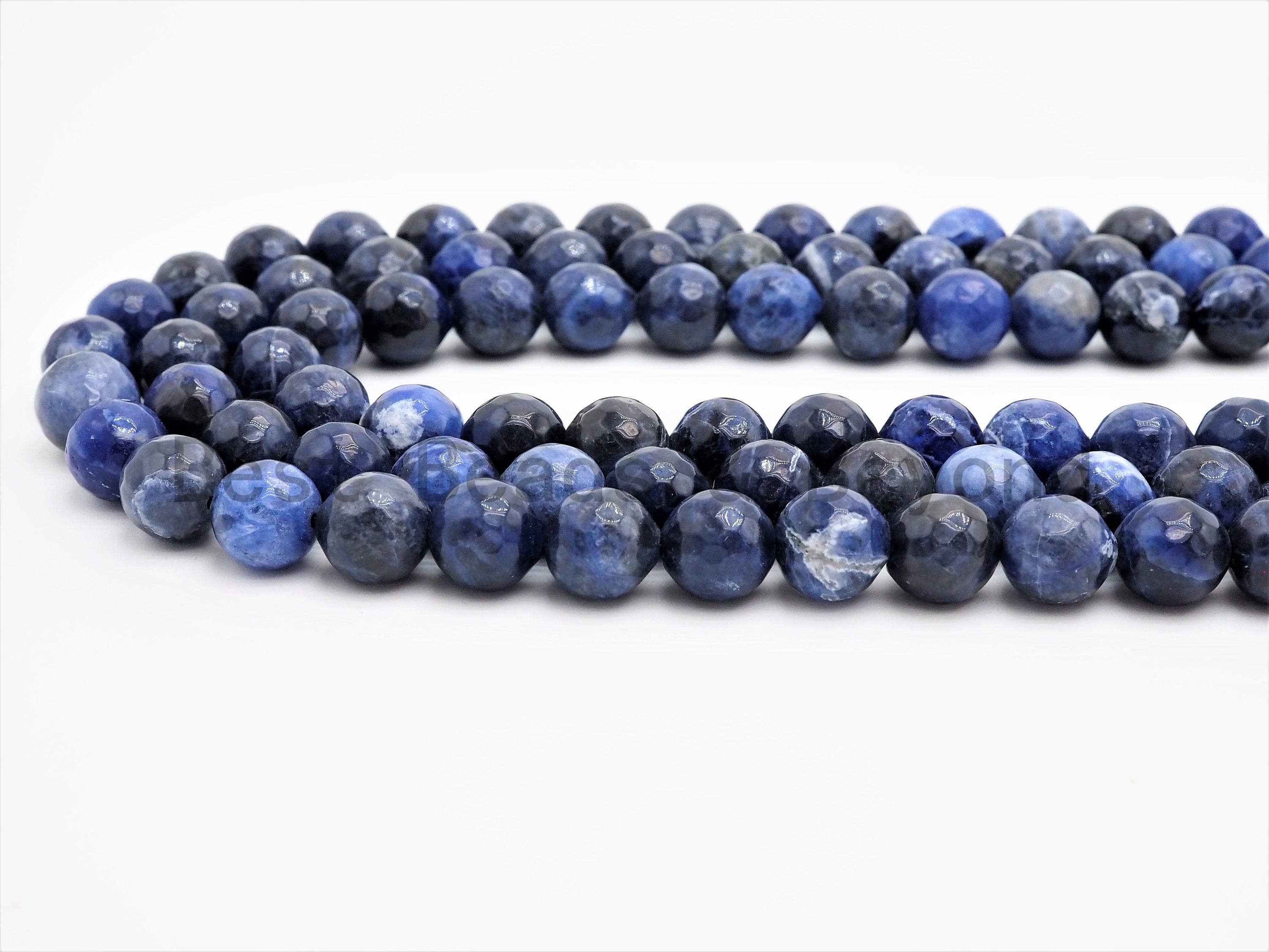 Quality Natural Faceted Blue Sodalite Round Beads, 8mm/12mm Blue Sodalite Beads,15.5" Full Strand, SKU#U380c