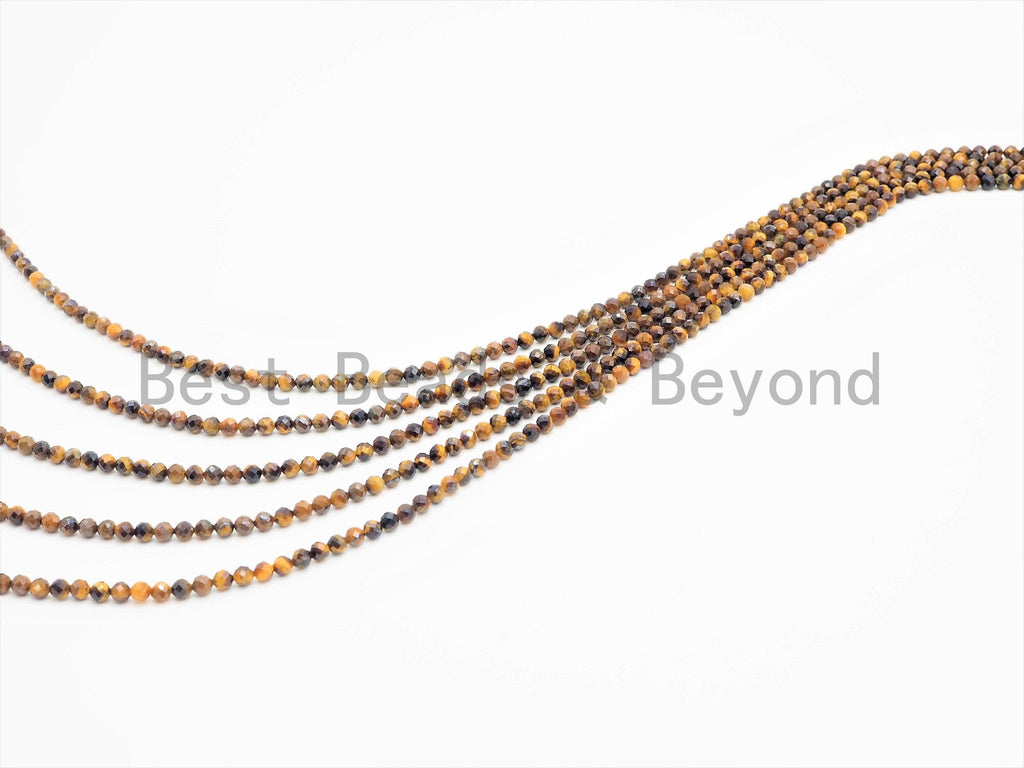 High Quality Natural Yellow Brown Tiger Eye Round Faceted Beads, 2mm/3mm/4mm Tiger Eye Beads,15.5inch strand,SKU#U361