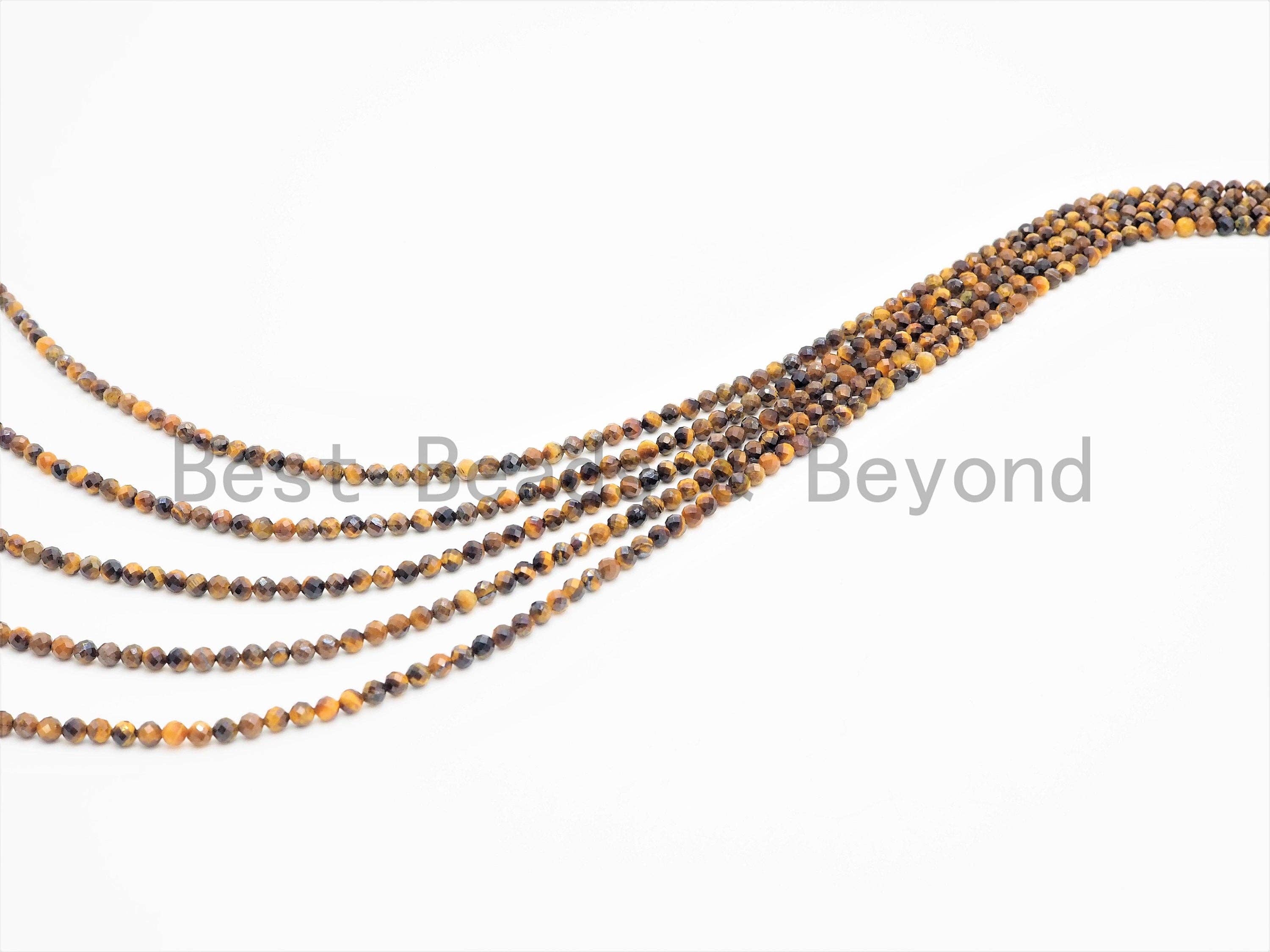 High Quality Natural Yellow Brown Tiger Eye Round Faceted Beads, 2mm/3mm/4mm Tiger Eye Beads,15.5inch strand,SKU#U361