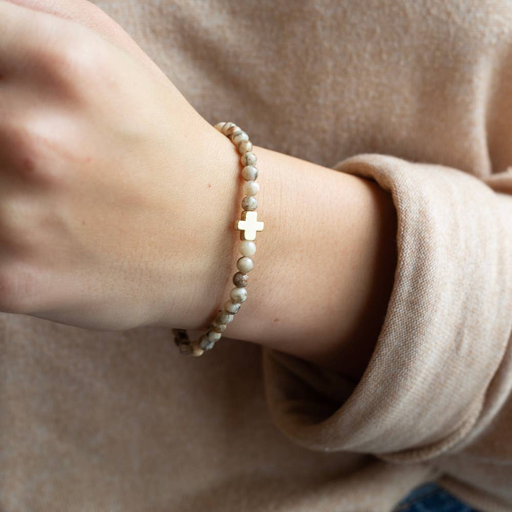 Faith Over Fear Cross Bracelet, 4mm-Feldspar | Christian