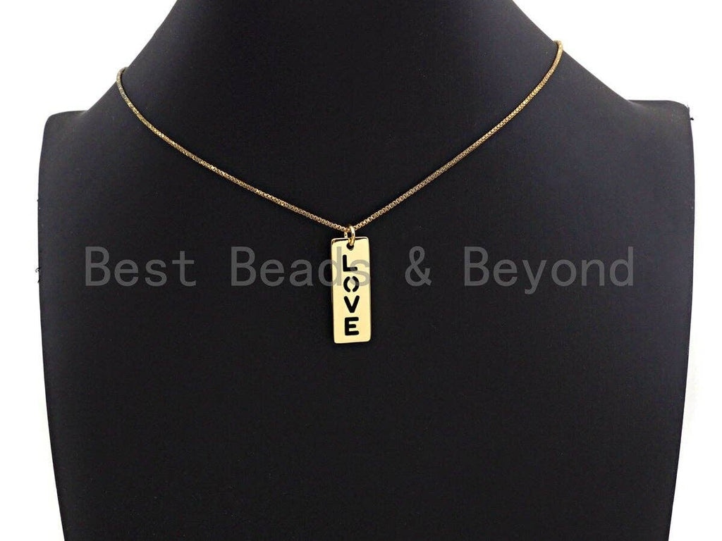 Hollow Out LOVE Bar Pendant, Rectangle Cubic Zirconia Pendant, DIY Mother's Day Gift, 9x25mm, Sku#Z1138