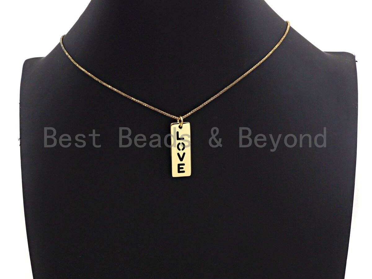 Hollow Out LOVE Bar Pendant, Rectangle Cubic Zirconia Pendant, DIY Mother's Day Gift, 9x25mm, Sku#Z1138