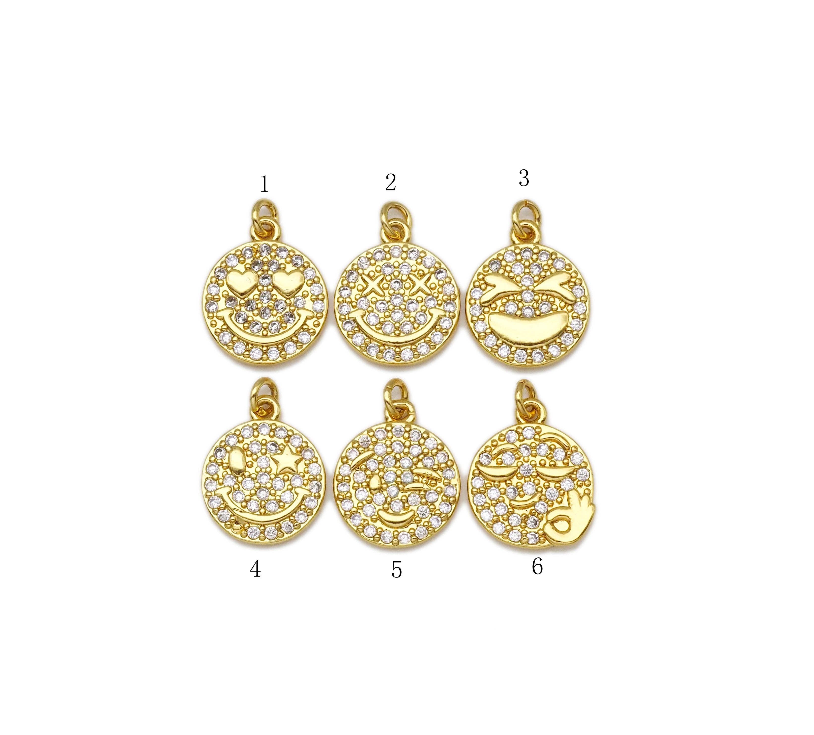 CZ Gold Cute Smiley Face Charm, Sku#JL52