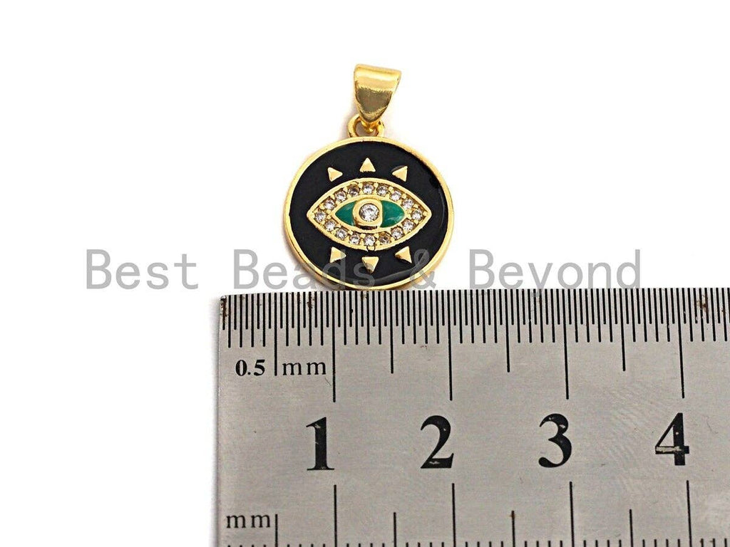 Enamel Colorful Evil Eye On Gold Coin Pendant,CZ Micro Pave Oil Drop pendant,Enamel pendant,Enamel Jewelry, 15mm/20mm,sku#Z638