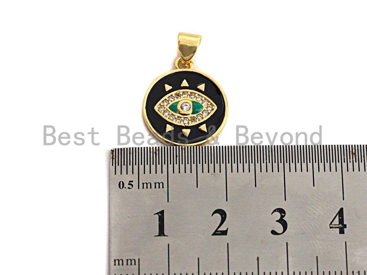 Enamel Colorful Evil Eye On Gold Coin Pendant,CZ Micro Pave Oil Drop pendant,Enamel pendant,Enamel Jewelry, 15mm/20mm,sku#Z638