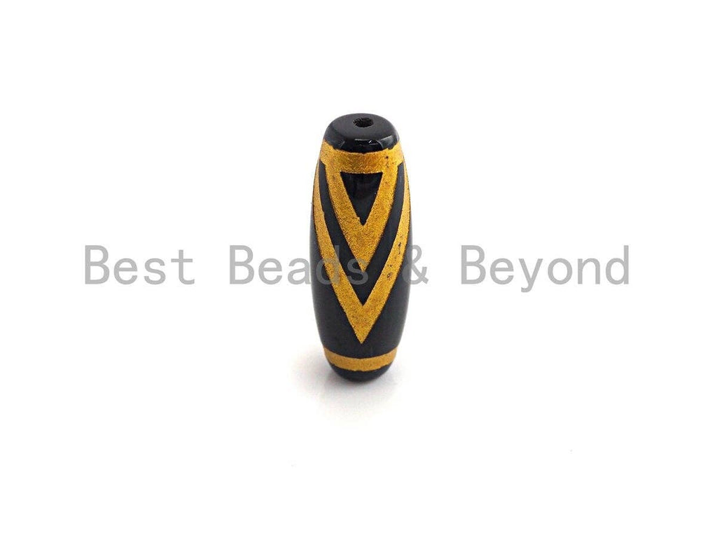 Natural Tibetan Agate Long Oval Shape Beads, Black Gold Dzi beads, Barrel Agate Beads, 10x30mm, sku#U588