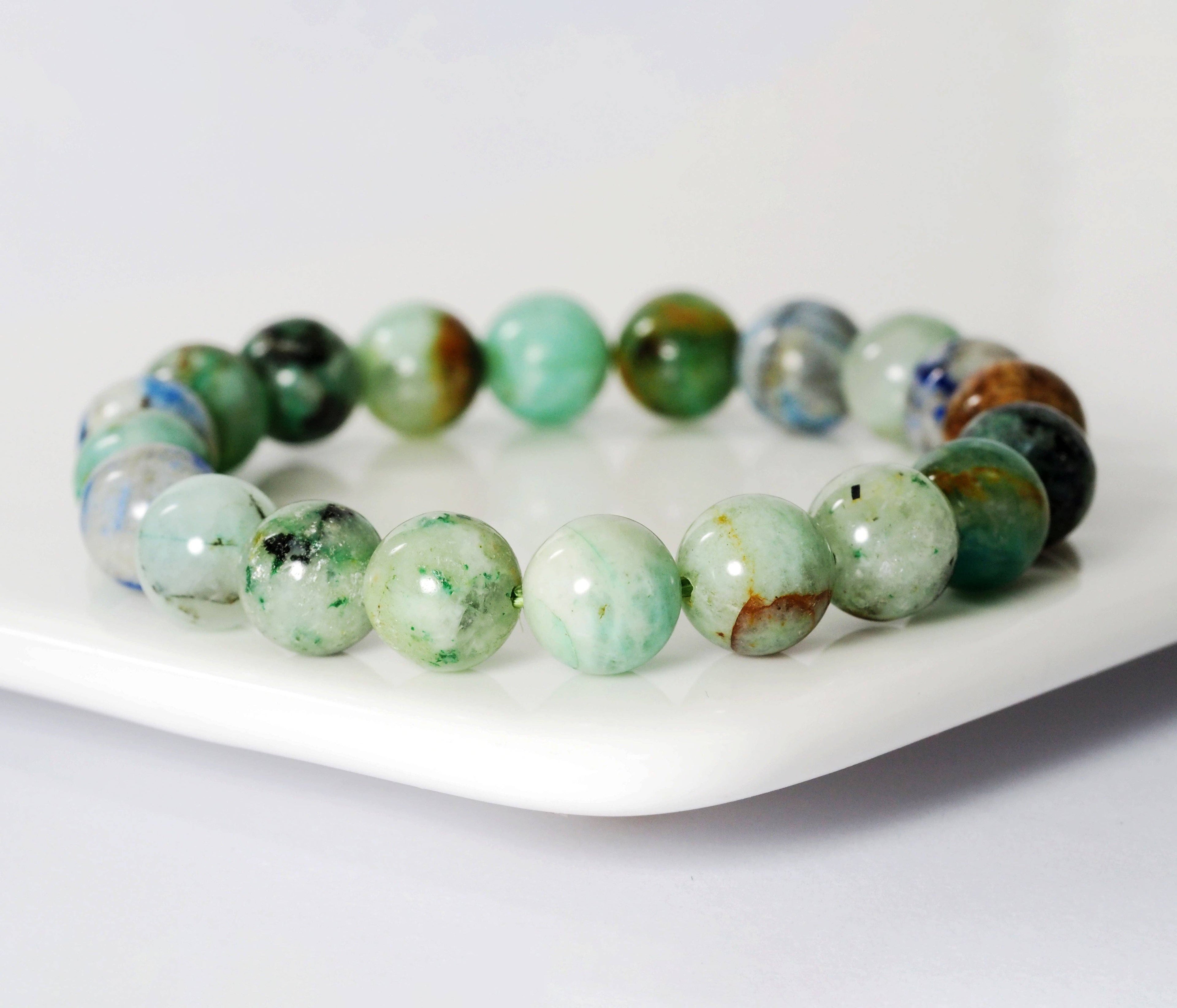 Genuine Round Smooth Chrysocolla Stretchy Bracelet, 8mm/10mm, Sku#EF272