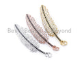 CZ Micro Pave Feather Pendant with Jump Ring, Cubic Zirconia Pendant/Charm,44x12mm,sku#F97C