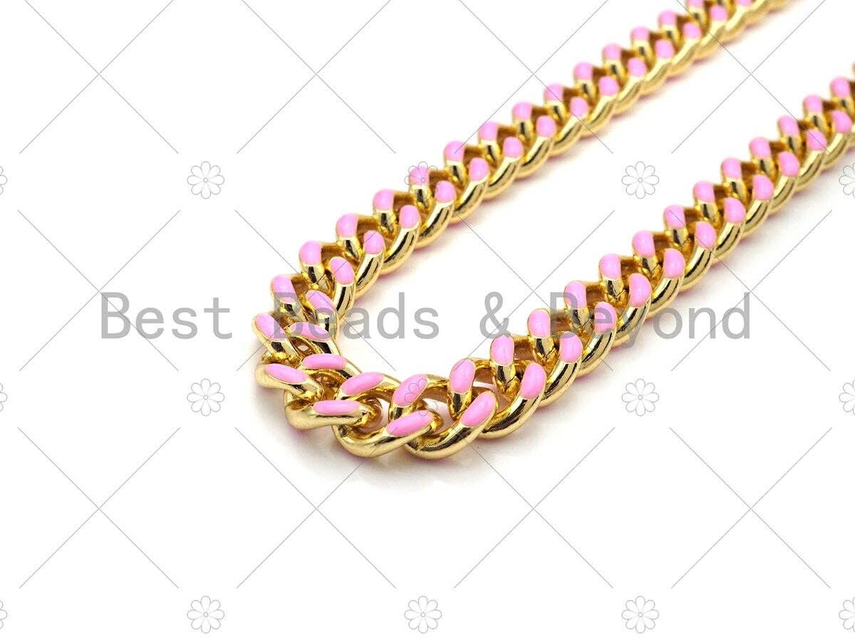 High Quality Colorful Enamel 6x7mm Cuban Curb Chain, 18K Gold Plated Cuban Chain, Wholesale bulk Chain, sku#E518