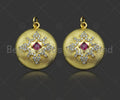 Gold Filled Fuchsia CZ Micro Pave Flower Pattern Medallion Pendant, 18K Gold Filled Charm, Necklace Bracelet Charm Pendant,mm,Sku#LK347