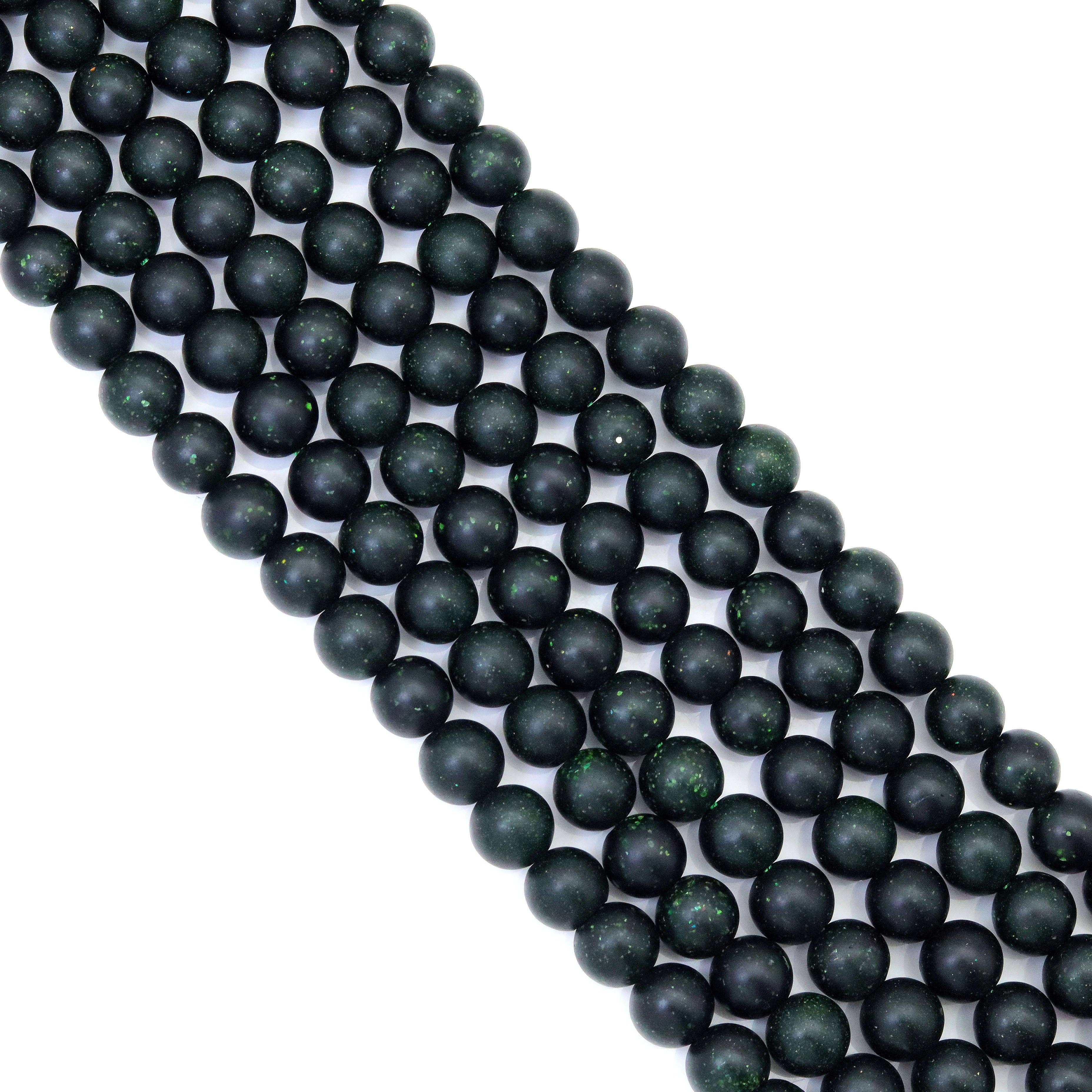 Matt Green Goldstone Round Smooth Beads, Sku#U1785