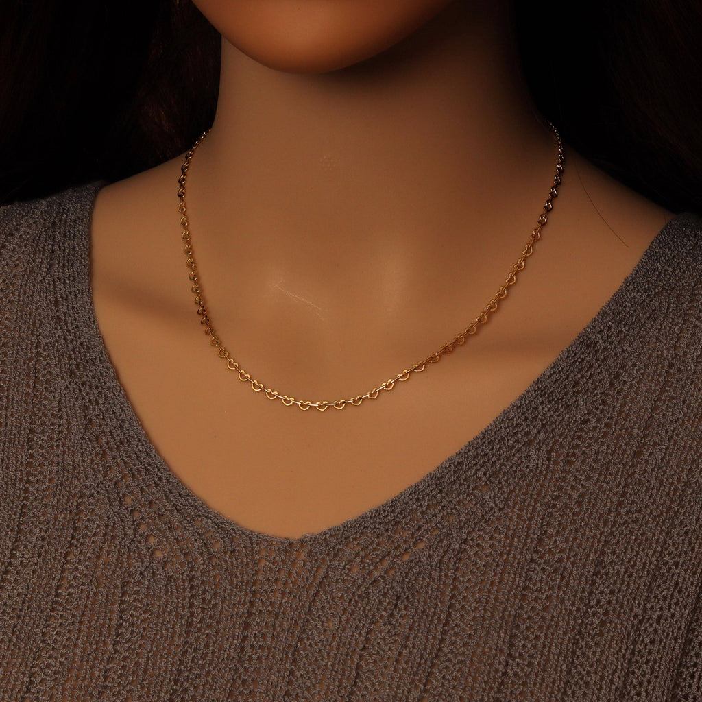 Gold Heart Link Chain Necklace, Sku#LD585