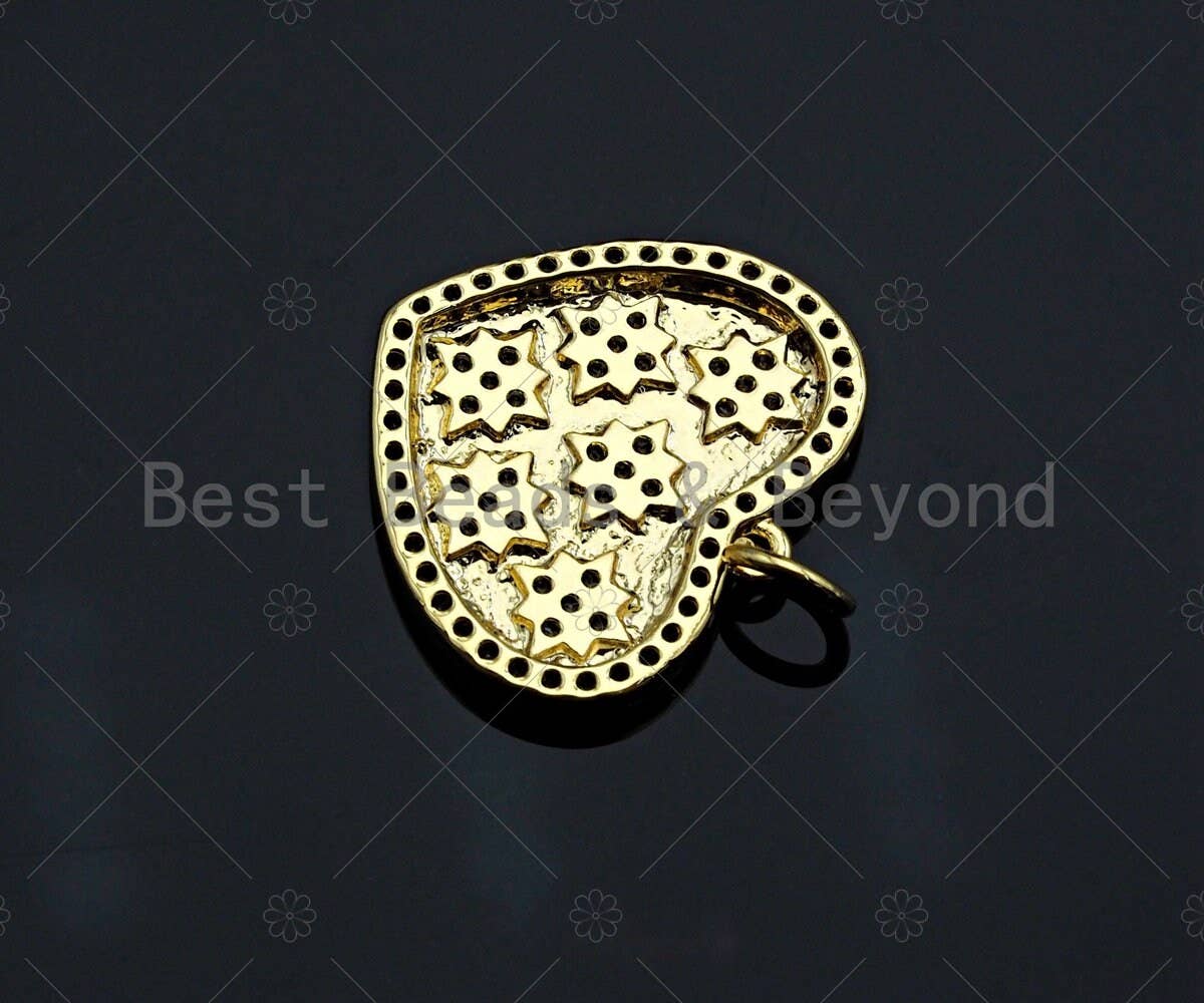CZ Micro Pave North Star On SIlver Heart Shape Pendant, SKU#F1246