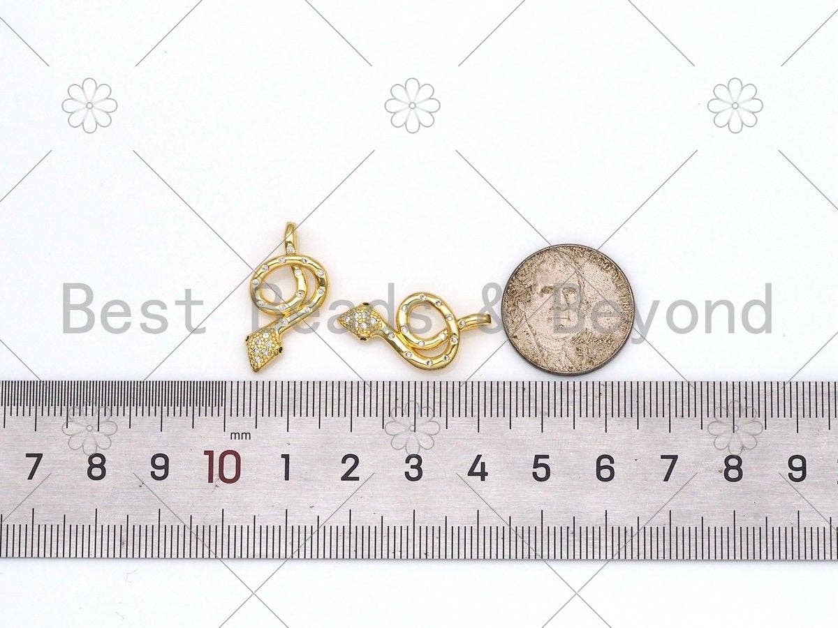 CZ Micro Pave Snake Shape Pendant,18K Gold Filled Snake Charm, Necklace Bracelet Charm Pendant,13x25mm, Sku#Z1410