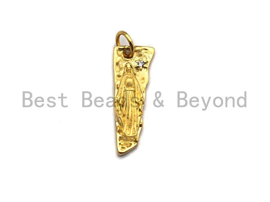 Pre-Selling CZ Micro Pave Irregular Triangle With Virgin Mary Pendant,Cubic Zirconia Charm, Silver/Gold Pendant, 7x19mm,sku#Y214