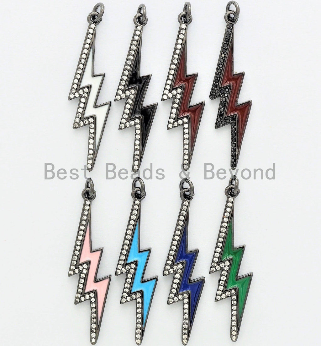 CZ Enamel Thunder Lightning Bolt Charm, Enamel CZ Pave lightning Sign Pendant, Pave Lightning Bolt Charm,  11x39mm, sku#F604