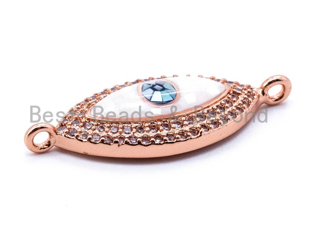 CZ Micro Pave Evil Eye Connector with Abalone Shell, Cubic Zirconia Space Connector, CZ Abalone Stone Charm 11x27mm, 1pc/2pcs,SKU#E296C
